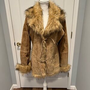 XOXO Tan Suede Jacket with Faux Fur Trim